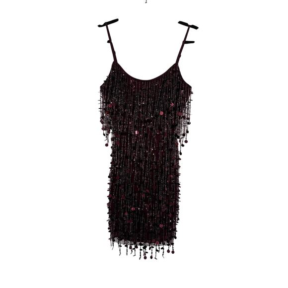 NWT Liv Foster Beaded Scoopneck Mini Dress in Blackened Red, 4 - Picture 1 of 9